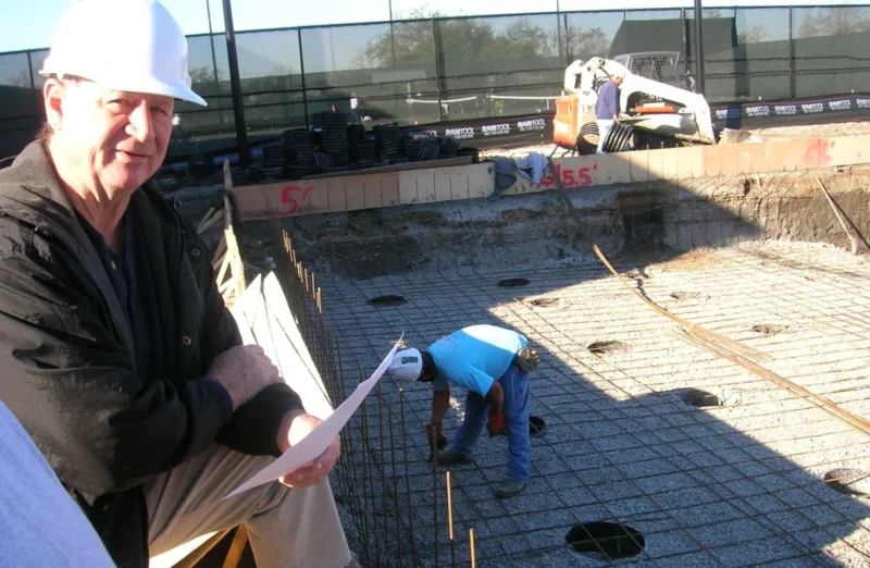 Charles Elfert at a pool construction site